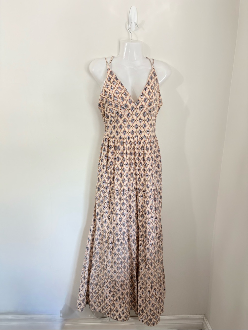 PATRONS OF PEACE Geo Print Strappy Maxi Dress Boho Euro Summer Resort Vacation S - Picture 2 of 6